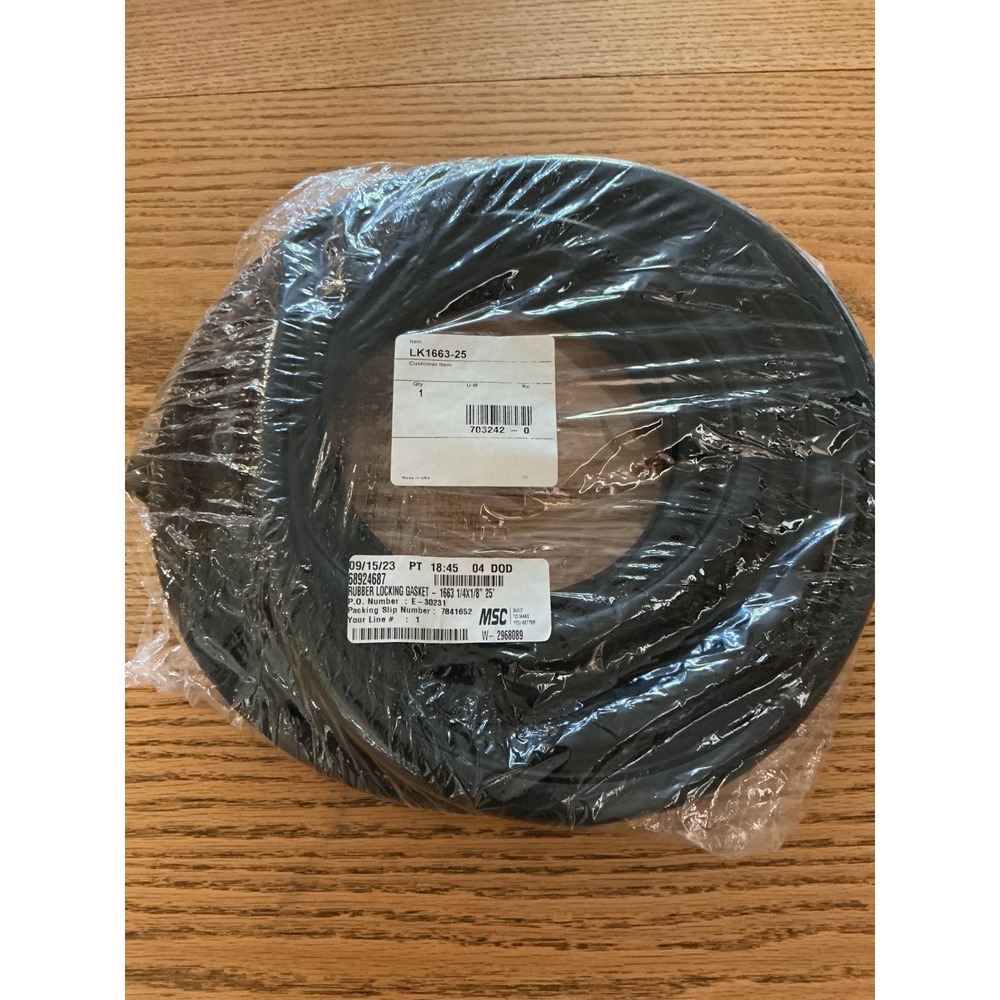 MSC Rubber Locking Gasket LK1663-25 1/4x1/8 25ft Black Weatherstrip Seal